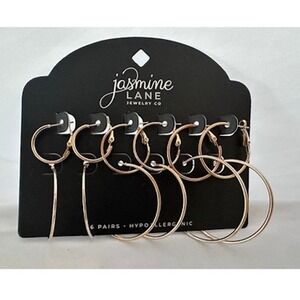 Jasmine Lane Gold Hoop Earrings Variety Pack 6 Pair Set Hypoallergenic NEW